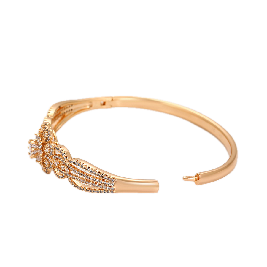 Vastara – 18K Gold Plated Wide Luxury Bangle with White Cubic Zirconia | Premium Statement Bracelet for Women