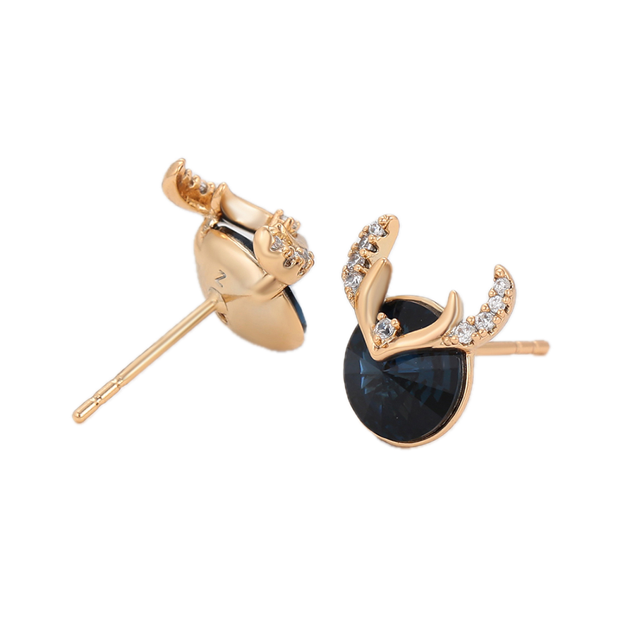 Azulare – 18K Gold Luxury Stud Earrings with Dark Blue Crystal | Sapphire-Style Statement Studs for Women