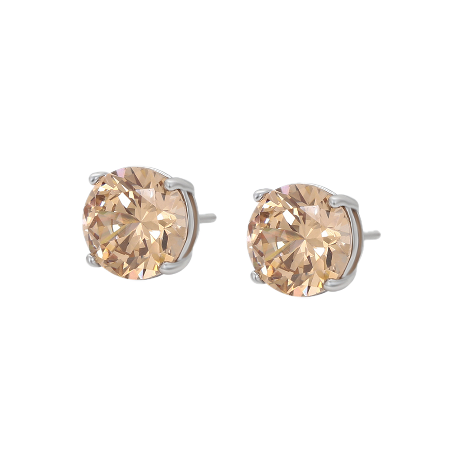 Champael – Platinum Plated Stud Earrings with Champagne Cubic Zirconia | Warm Luxury Stud Earrings for Women
