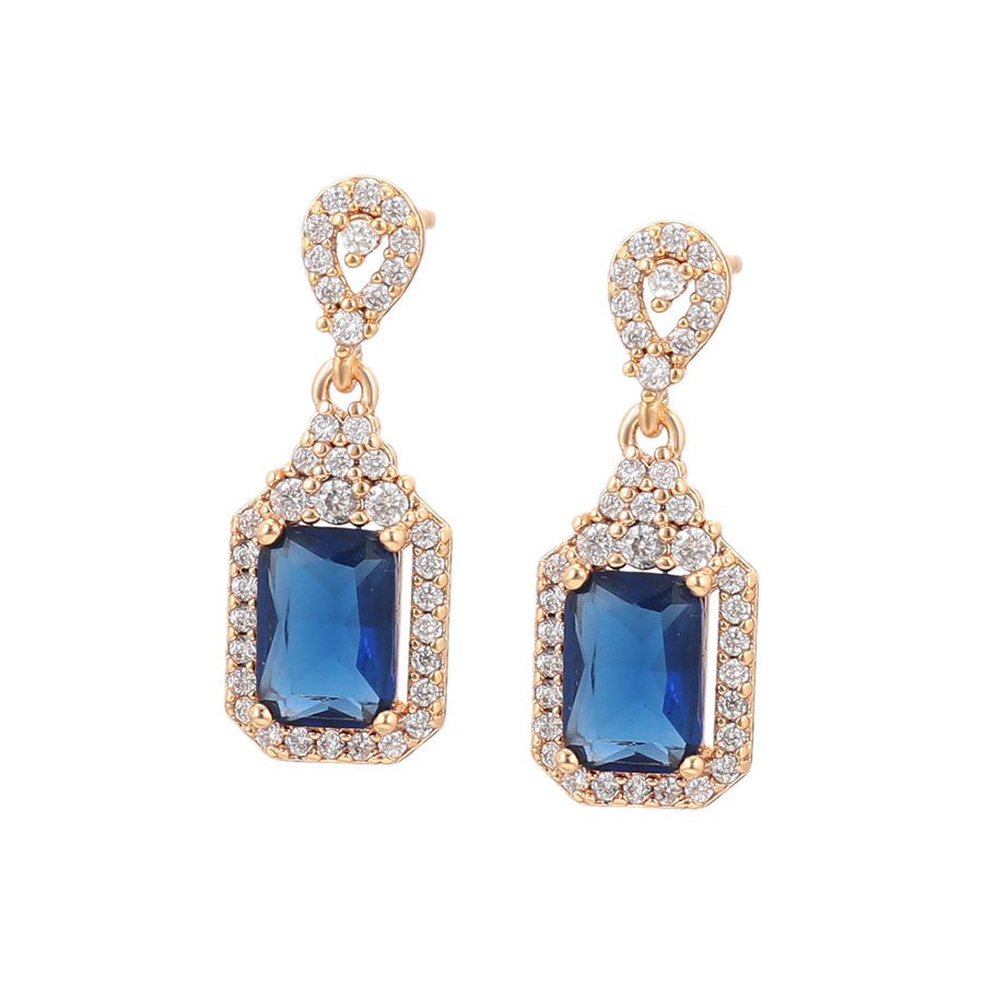 Cieléa – 18K Gold Earrings with Dark Blue Cubic Zirconia | Everyday Blue Statement Earrings for Women