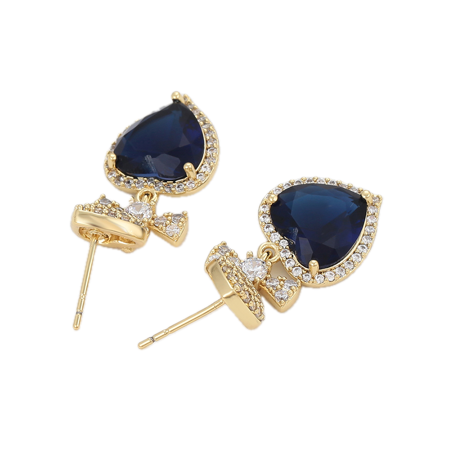 Azantē – 14K Gold Luxury Earrings with Dark Blue Cubic Zirconia | Sapphire-Style Occasion Earrings for Women