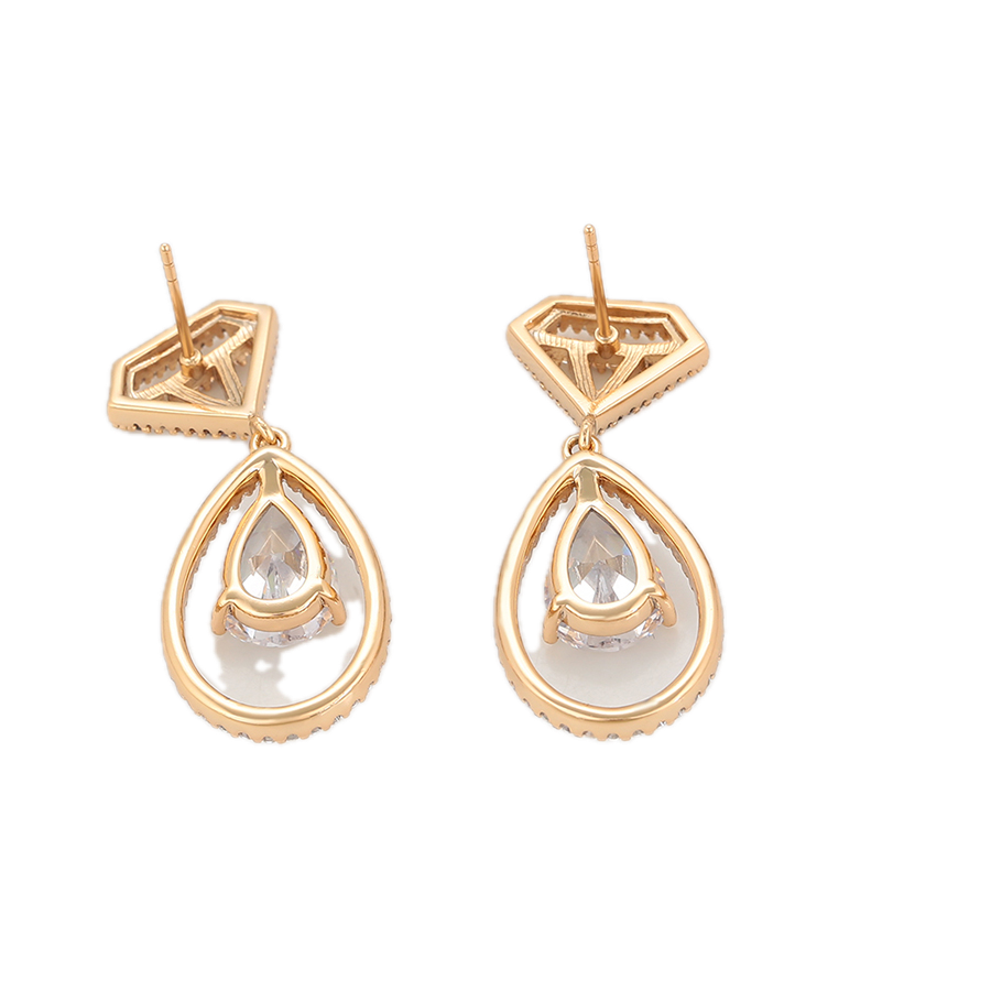 Magnael – 18K Gold Luxury Drop Earrings with Large White Cubic Zirconia | Showstopping Occasion Earrings for Women