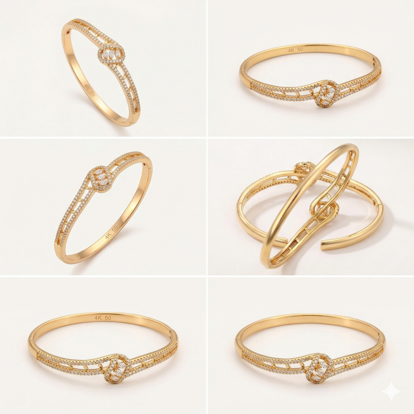 Soluma – 24K Gold Plated Wide Bangle with White Cubic Zirconia | Opulent Daily Wear Bangle for Women