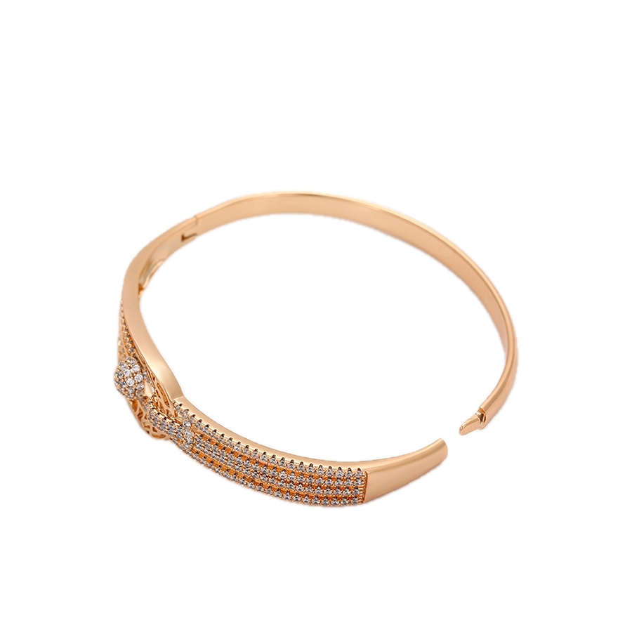Larima – 18K Gold Plated Wide Sculptural Bangle with White Cubic Zirconia | Signature Daily Bangle for Women