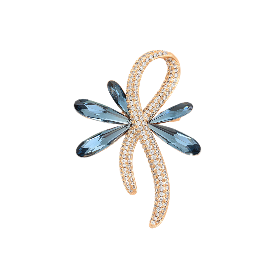 Azurael – 18K Gold Luxury Brooch with Dark Blue Crystal | Statement Lapel Pin for Women