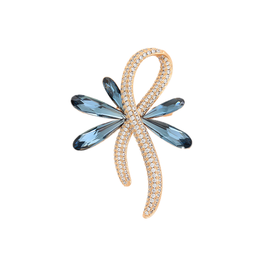 Azurael – 18K Gold Luxury Brooch with Dark Blue Crystal | Statement Lapel Pin for Women