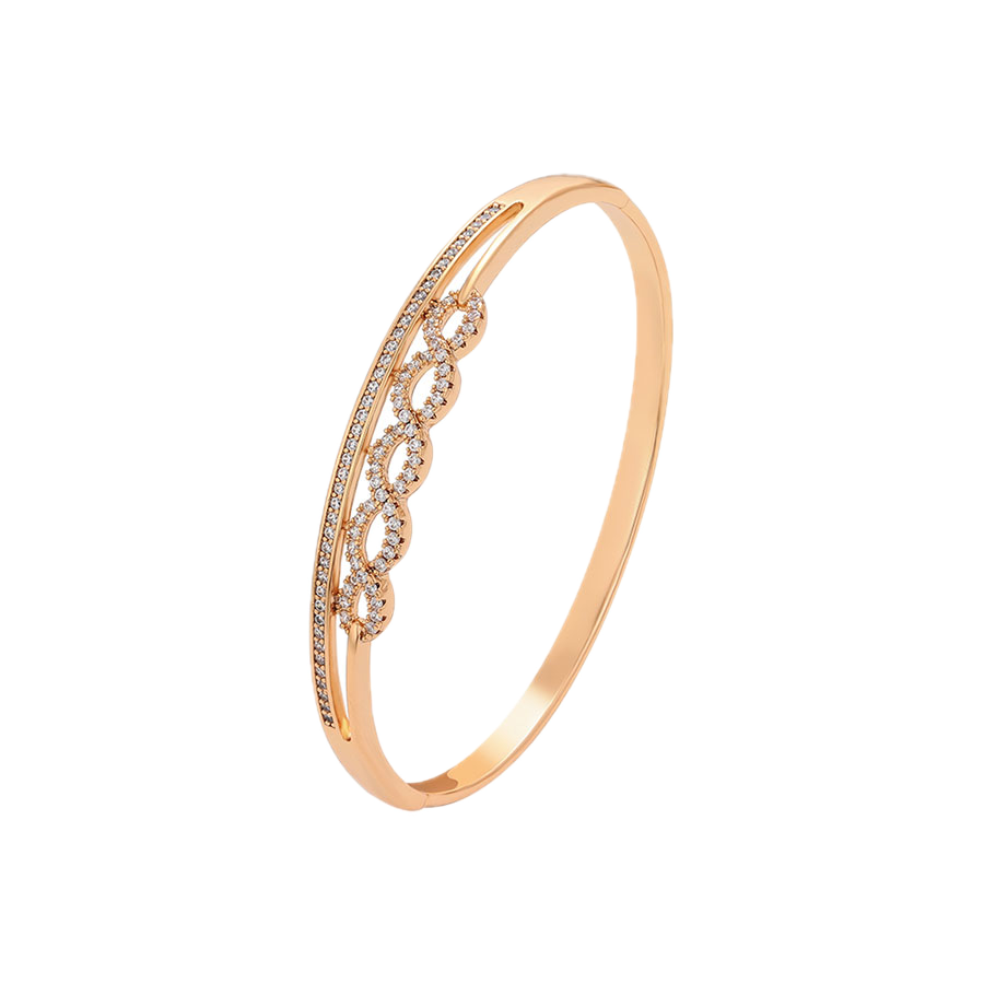Orbana – 18K Gold Plated Wide Band Bangle with White Cubic Zirconia | Everyday Luxury Bangle for Women