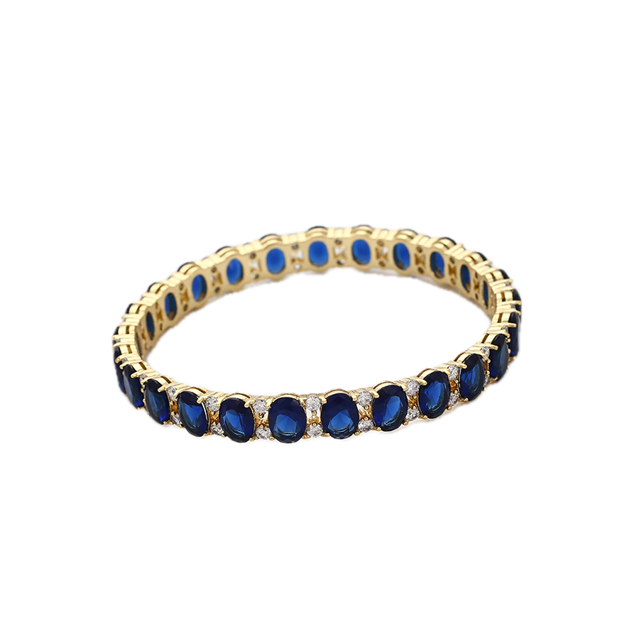 Azantē – 14K Gold Luxury Bangle with Dark Blue Cubic Zirconia | Opulent Special Occasion Bracelet for Women