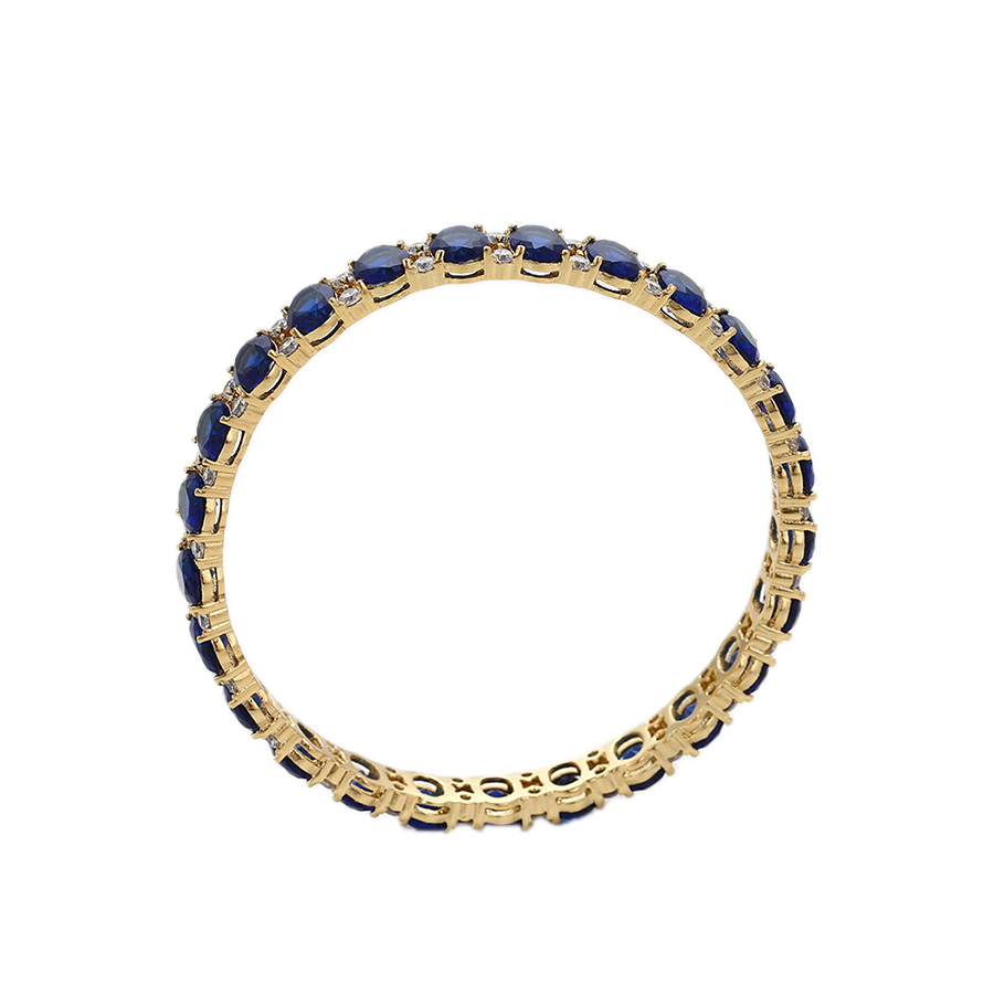 Azantē – 14K Gold Luxury Bangle with Dark Blue Cubic Zirconia | Opulent Special Occasion Bracelet for Women