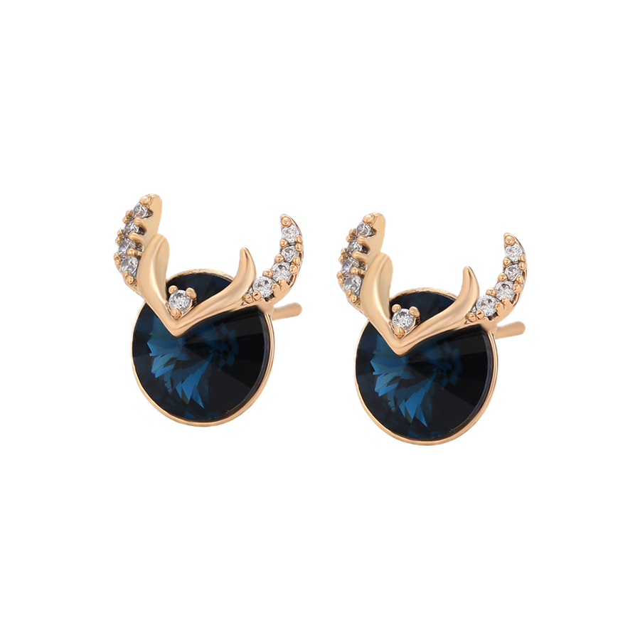 Azulare – 18K Gold Luxury Stud Earrings with Dark Blue Crystal | Sapphire-Style Statement Studs for Women