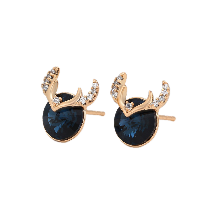 Azulare – 18K Gold Luxury Stud Earrings with Dark Blue Crystal | Sapphire-Style Statement Studs for Women