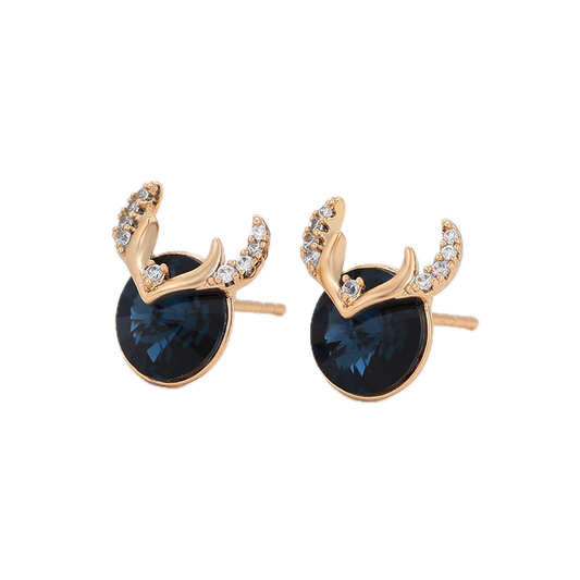 Azulare – 18K Gold Luxury Stud Earrings with Dark Blue Crystal | Sapphire-Style Statement Studs for Women