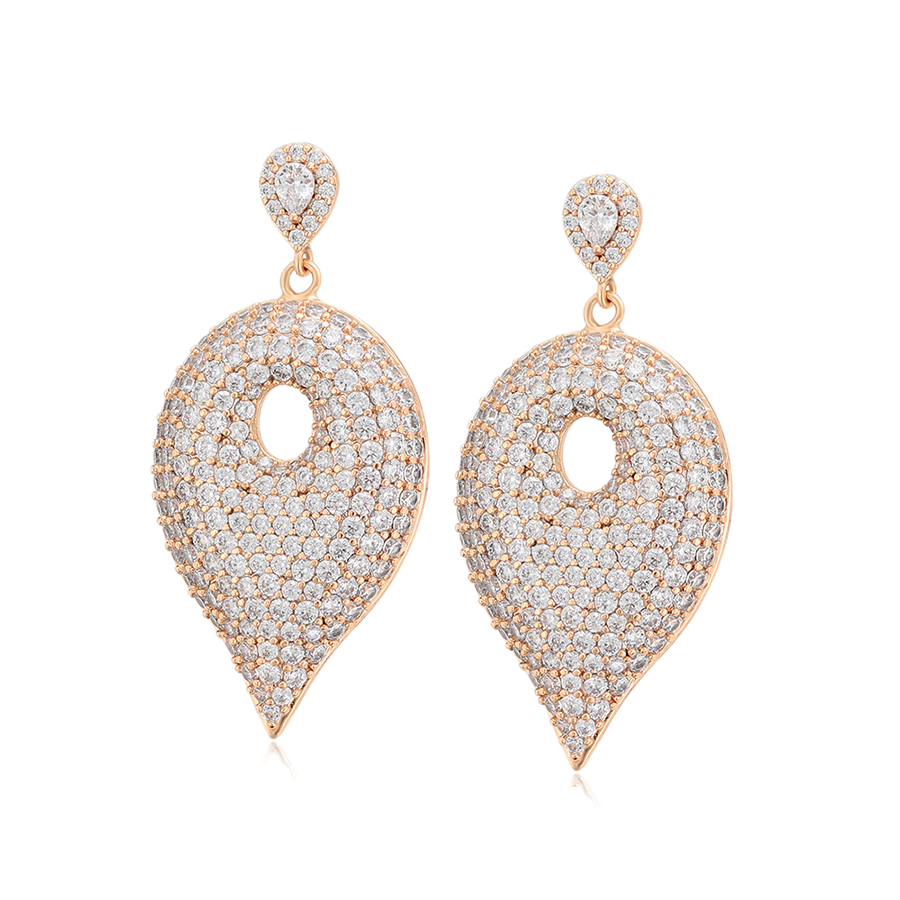 Magnara – 18K Gold Luxury Drop Earrings with White Cubic Zirconia | Statement Occasion Earrings for Women