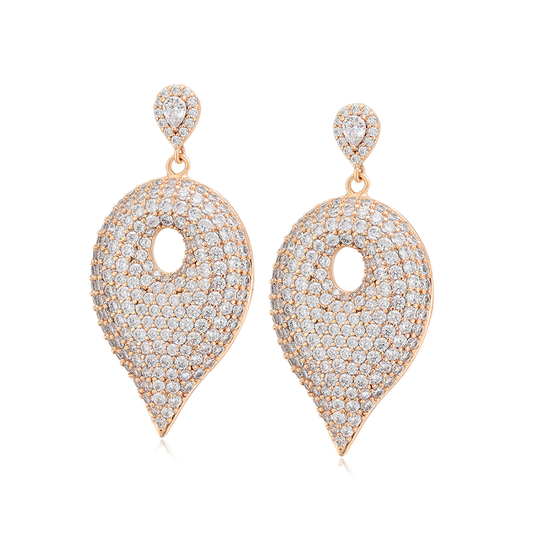 Magnara – 18K Gold Luxury Drop Earrings with White Cubic Zirconia | Statement Occasion Earrings for Women