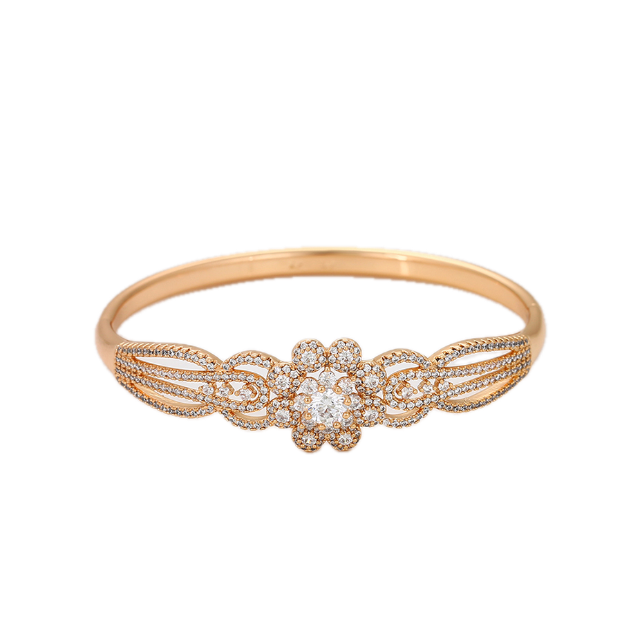 Vastara – 18K Gold Plated Wide Luxury Bangle with White Cubic Zirconia | Premium Statement Bracelet for Women