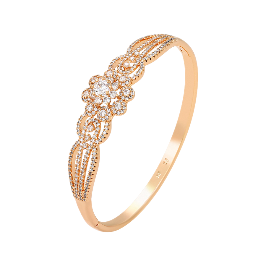 Vastara – 18K Gold Plated Wide Luxury Bangle with White Cubic Zirconia | Premium Statement Bracelet for Women