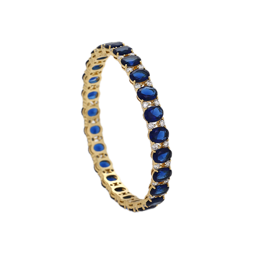 Azantē – 14K Gold Luxury Bangle with Dark Blue Cubic Zirconia | Opulent Special Occasion Bracelet for Women