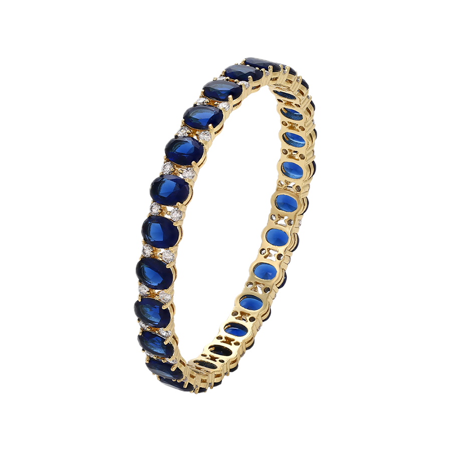 Azantē – 14K Gold Luxury Bangle with Dark Blue Cubic Zirconia | Opulent Special Occasion Bracelet for Women