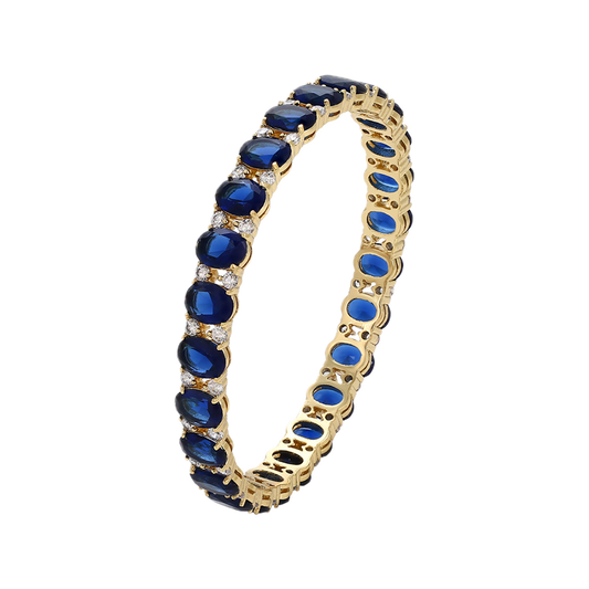 Azantē – 14K Gold Luxury Bangle with Dark Blue Cubic Zirconia | Opulent Special Occasion Bracelet for Women