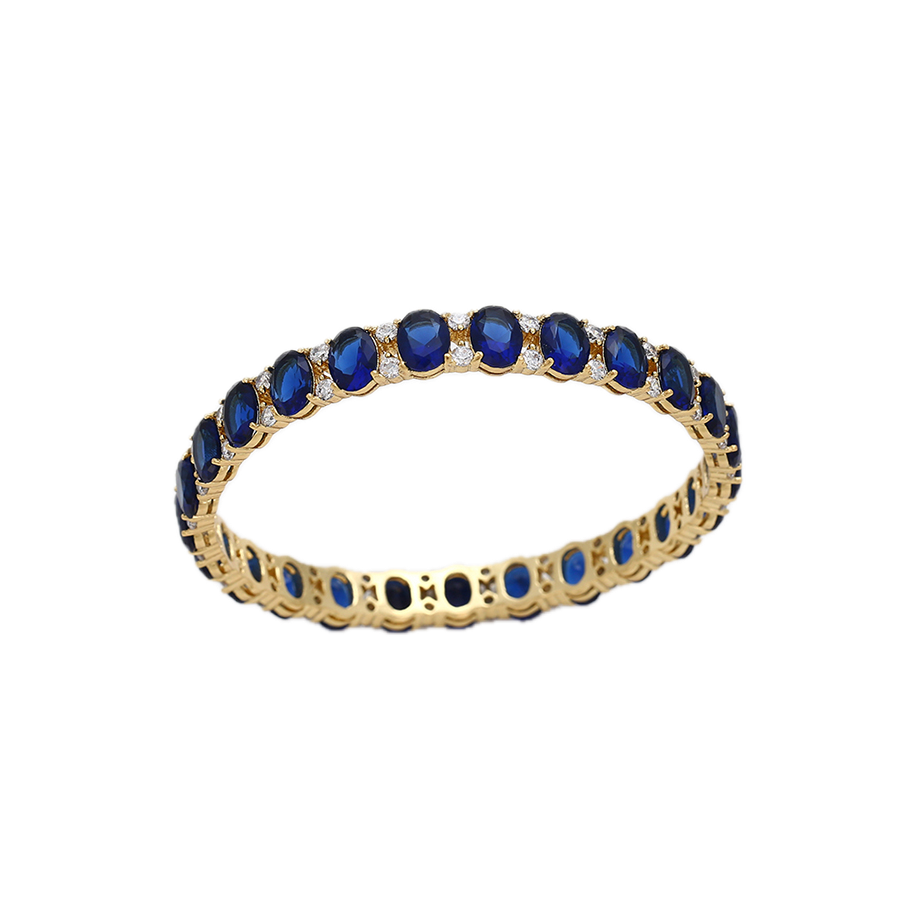 Azantē – 14K Gold Luxury Bangle with Dark Blue Cubic Zirconia | Opulent Special Occasion Bracelet for Women