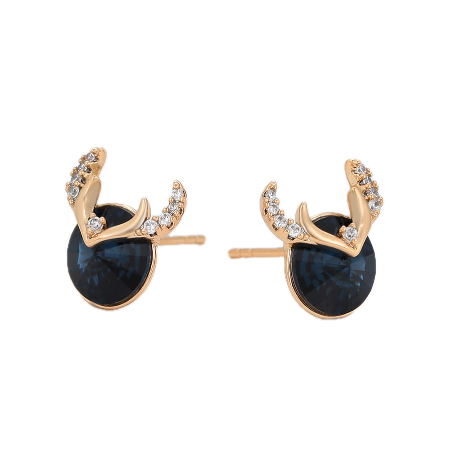 Azulare – 18K Gold Luxury Stud Earrings with Dark Blue Crystal | Sapphire-Style Statement Studs for Women
