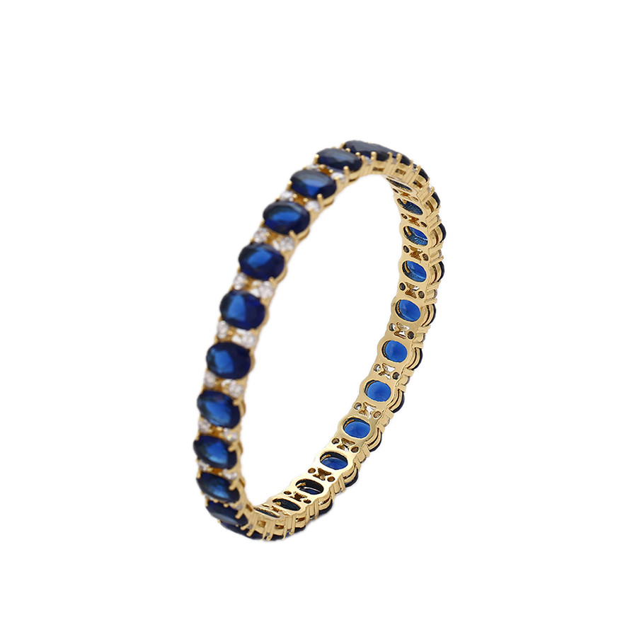 Azantē – 14K Gold Luxury Bangle with Dark Blue Cubic Zirconia | Opulent Special Occasion Bracelet for Women