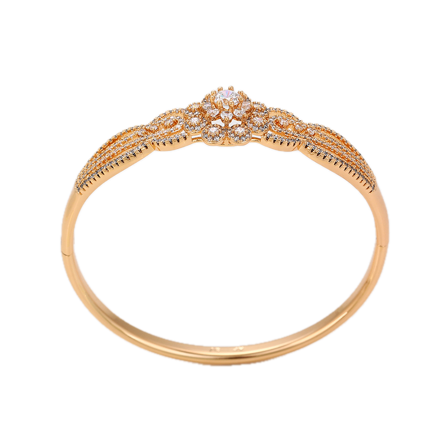 Vastara – 18K Gold Plated Wide Luxury Bangle with White Cubic Zirconia | Premium Statement Bracelet for Women
