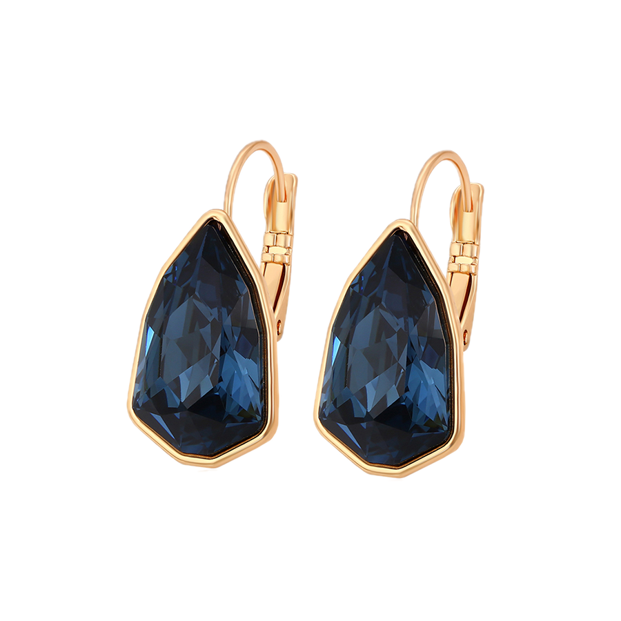 Azuria – 18K Gold Earrings with Dark Blue Synthetic Crystal | Dramatic Statement Earrings for Women