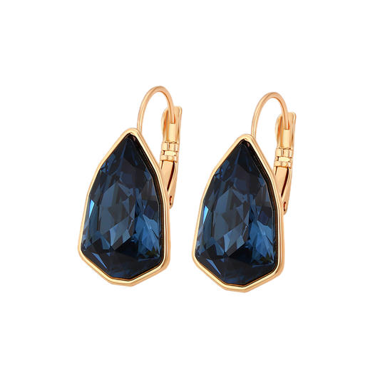 Azuria – 18K Gold Earrings with Dark Blue Synthetic Crystal | Dramatic Statement Earrings for Women