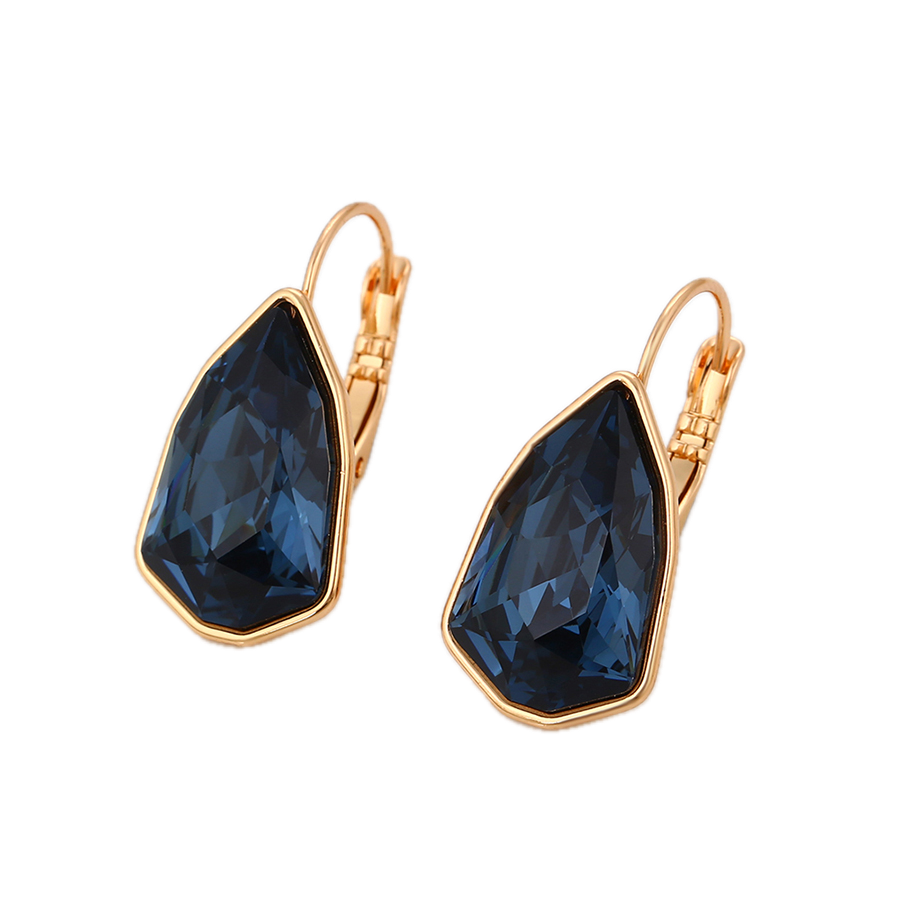 Azuria – 18K Gold Earrings with Dark Blue Synthetic Crystal | Dramatic Statement Earrings for Women