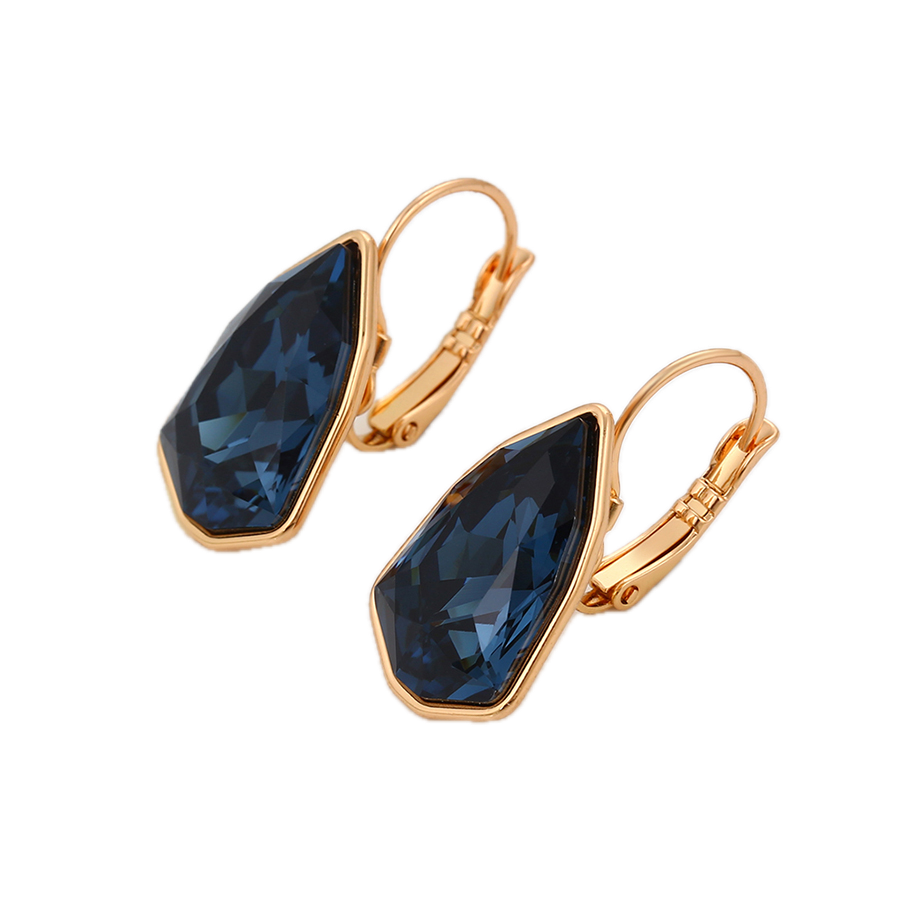 Azuria – 18K Gold Earrings with Dark Blue Synthetic Crystal | Dramatic Statement Earrings for Women