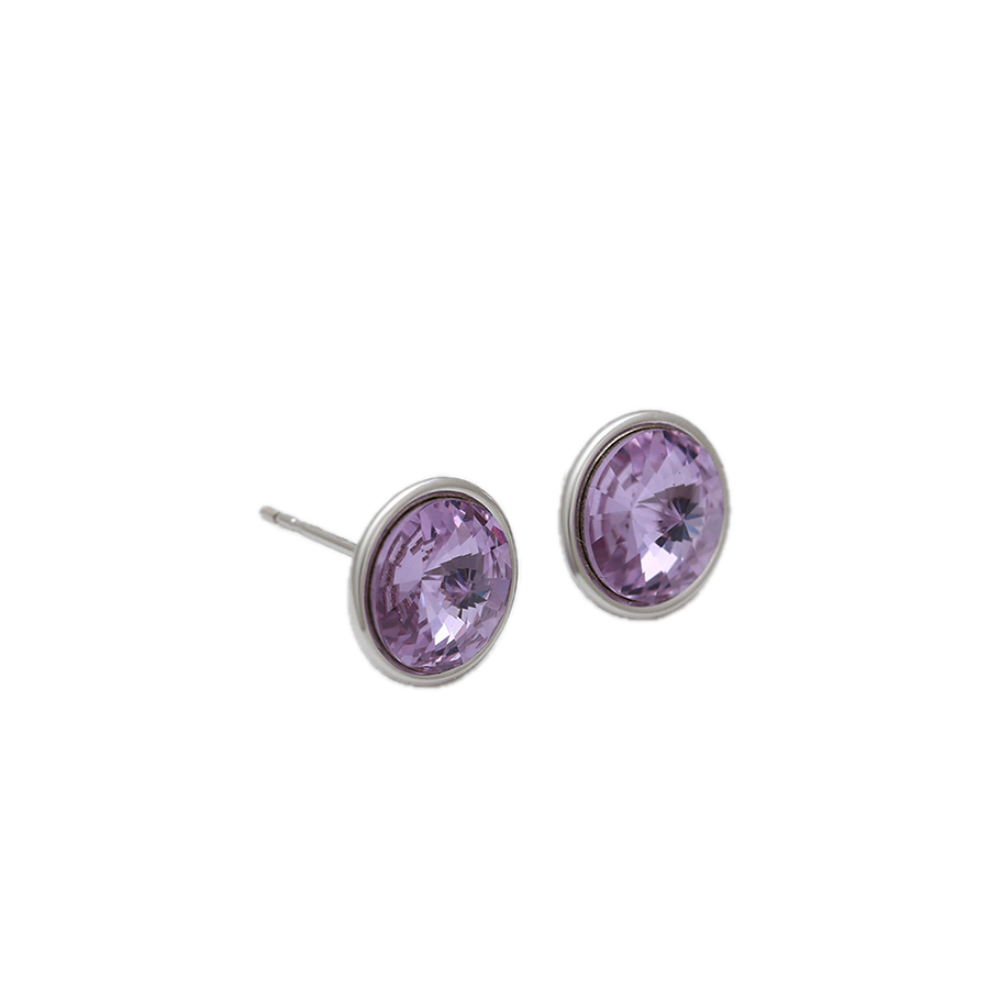 Violène – Platinum Plated Stud Earrings with Violet Synthetic Crystal | Luminous Statement Studs for Women
