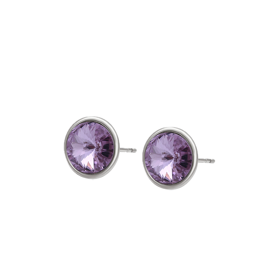 Violène – Platinum Plated Stud Earrings with Violet Synthetic Crystal | Luminous Statement Studs for Women