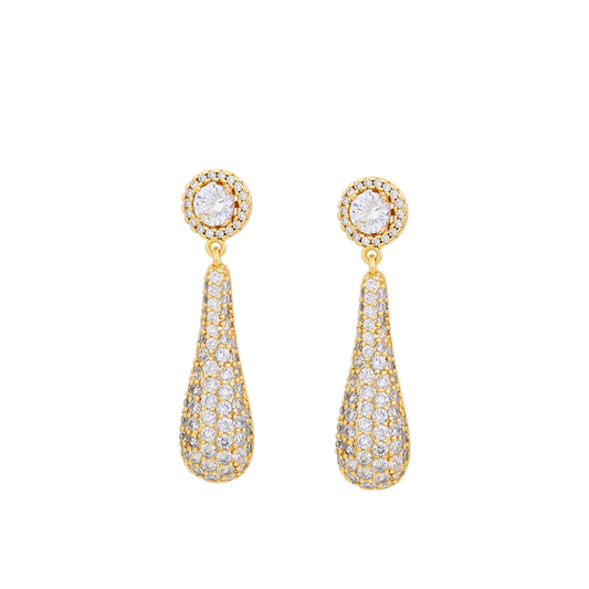 Aurantē – 14K Gold Luxury Drop Earrings with White Cubic Zirconia | Premium Occasion Earrings for Women