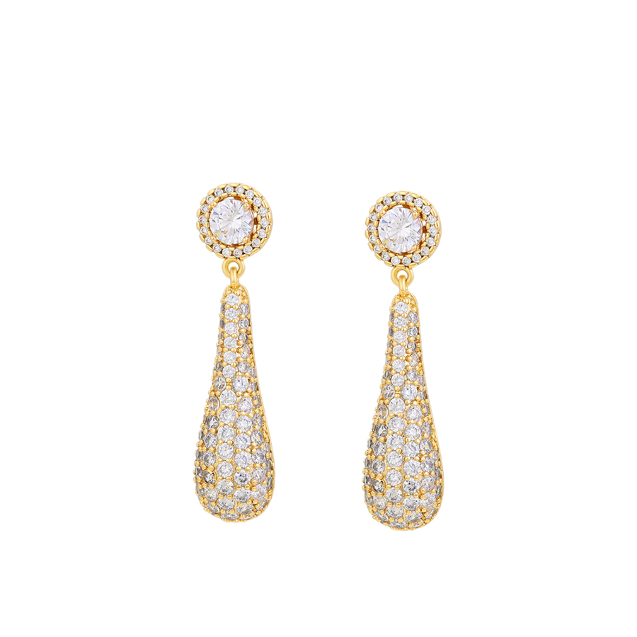 Aurantē – 14K Gold Luxury Drop Earrings with White Cubic Zirconia | Premium Occasion Earrings for Women