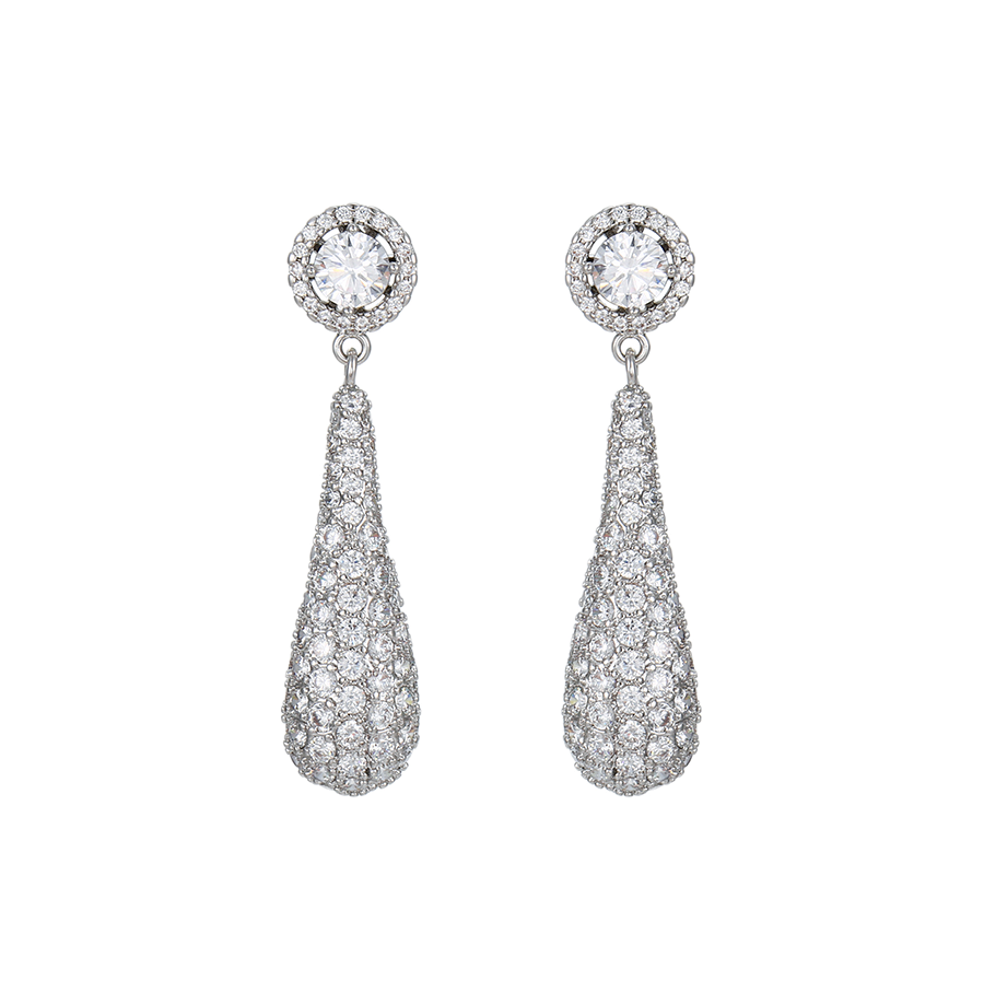 Platura – Platinum Plated Drop Earrings with White Cubic Zirconia | Refined Daily Earrings for Women