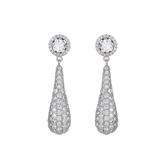 Platura – Platinum Plated Drop Earrings with White Cubic Zirconia | Refined Daily Earrings for Women