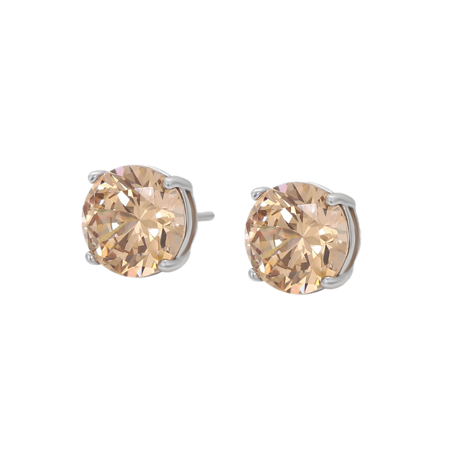 Champael – Platinum Plated Stud Earrings with Champagne Cubic Zirconia | Warm Luxury Stud Earrings for Women