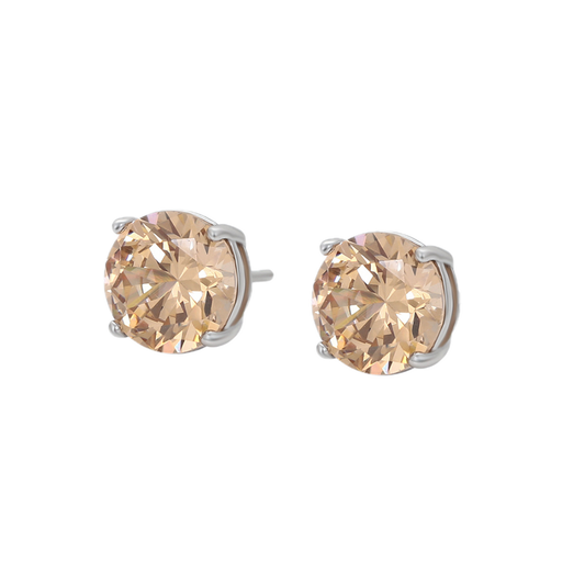 Champael – Platinum Plated Stud Earrings with Champagne Cubic Zirconia | Warm Luxury Stud Earrings for Women