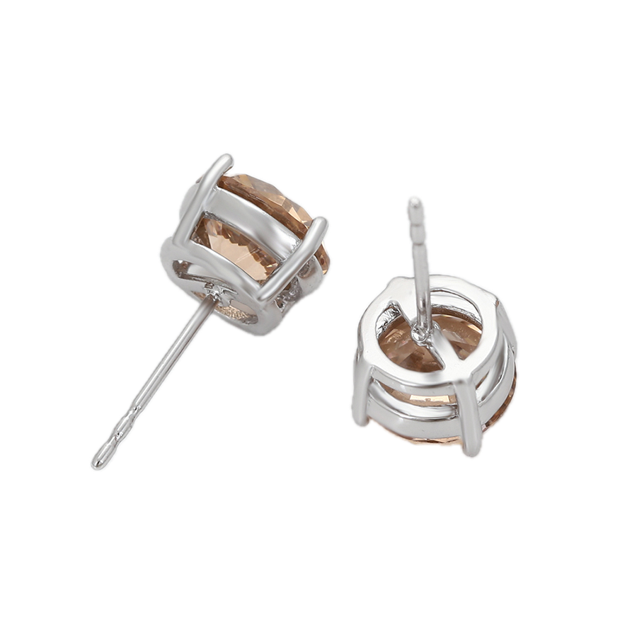 Champael – Platinum Plated Stud Earrings with Champagne Cubic Zirconia | Warm Luxury Stud Earrings for Women
