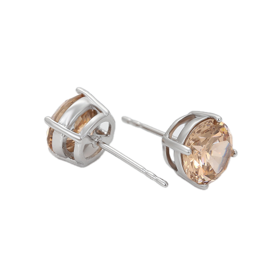 Champael – Platinum Plated Stud Earrings with Champagne Cubic Zirconia | Warm Luxury Stud Earrings for Women