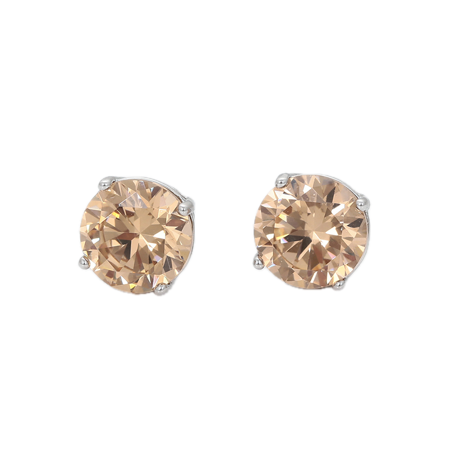 Champael – Platinum Plated Stud Earrings with Champagne Cubic Zirconia | Warm Luxury Stud Earrings for Women
