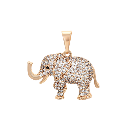 Cursiva – 18K Gold Plated Large Elephant Pendant with White Cubic Zirconia | Signature Statement Necklace for Women