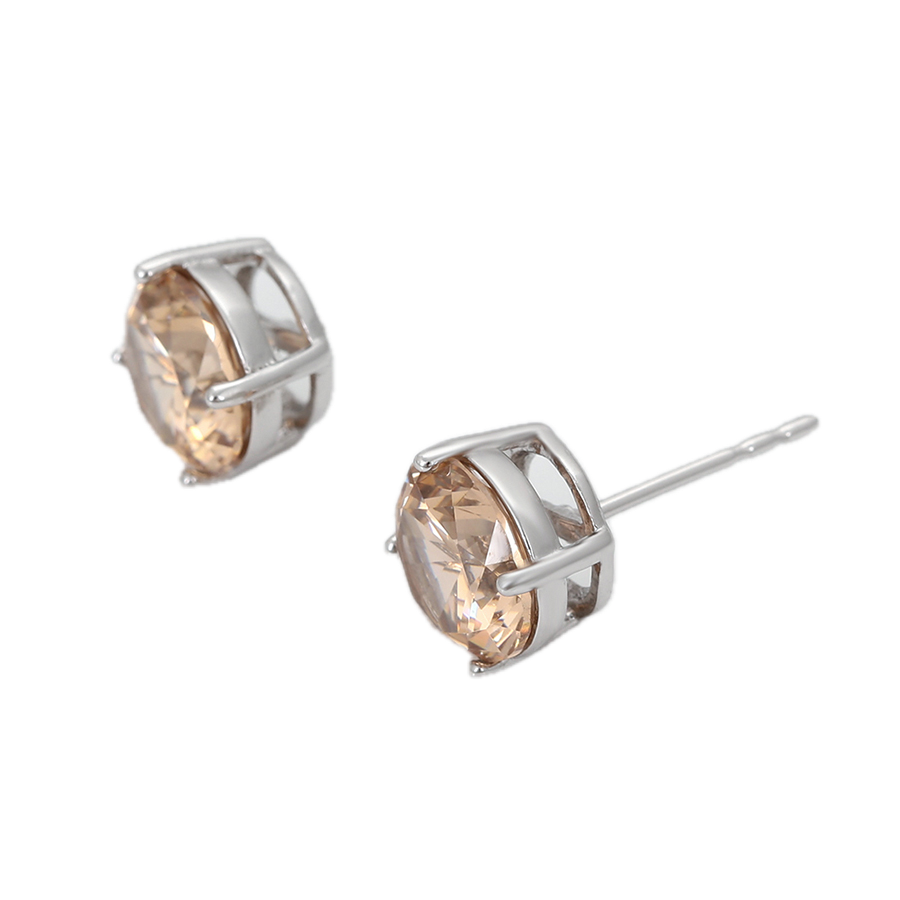 Champael – Platinum Plated Stud Earrings with Champagne Cubic Zirconia | Warm Luxury Stud Earrings for Women
