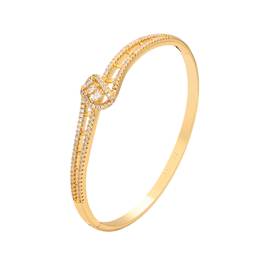 Soluma – 24K Gold Plated Wide Bangle with White Cubic Zirconia | Opulent Daily Wear Bangle for Women