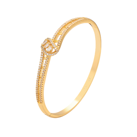 Soluma – 24K Gold Plated Wide Bangle with White Cubic Zirconia | Opulent Daily Wear Bangle for Women