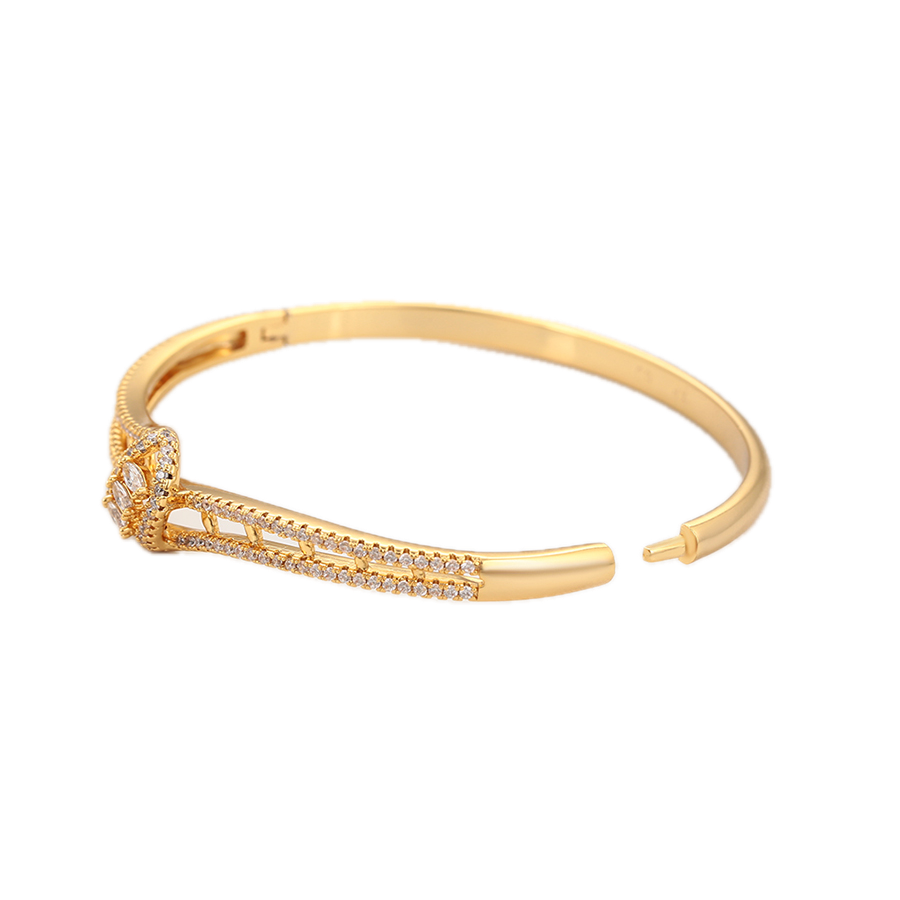 Soluma – 24K Gold Plated Wide Bangle with White Cubic Zirconia | Opulent Daily Wear Bangle for Women