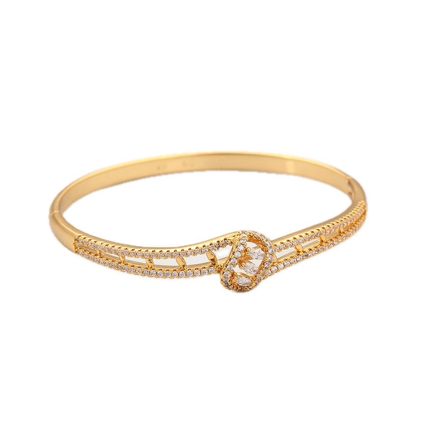 Soluma – 24K Gold Plated Wide Bangle with White Cubic Zirconia | Opulent Daily Wear Bangle for Women