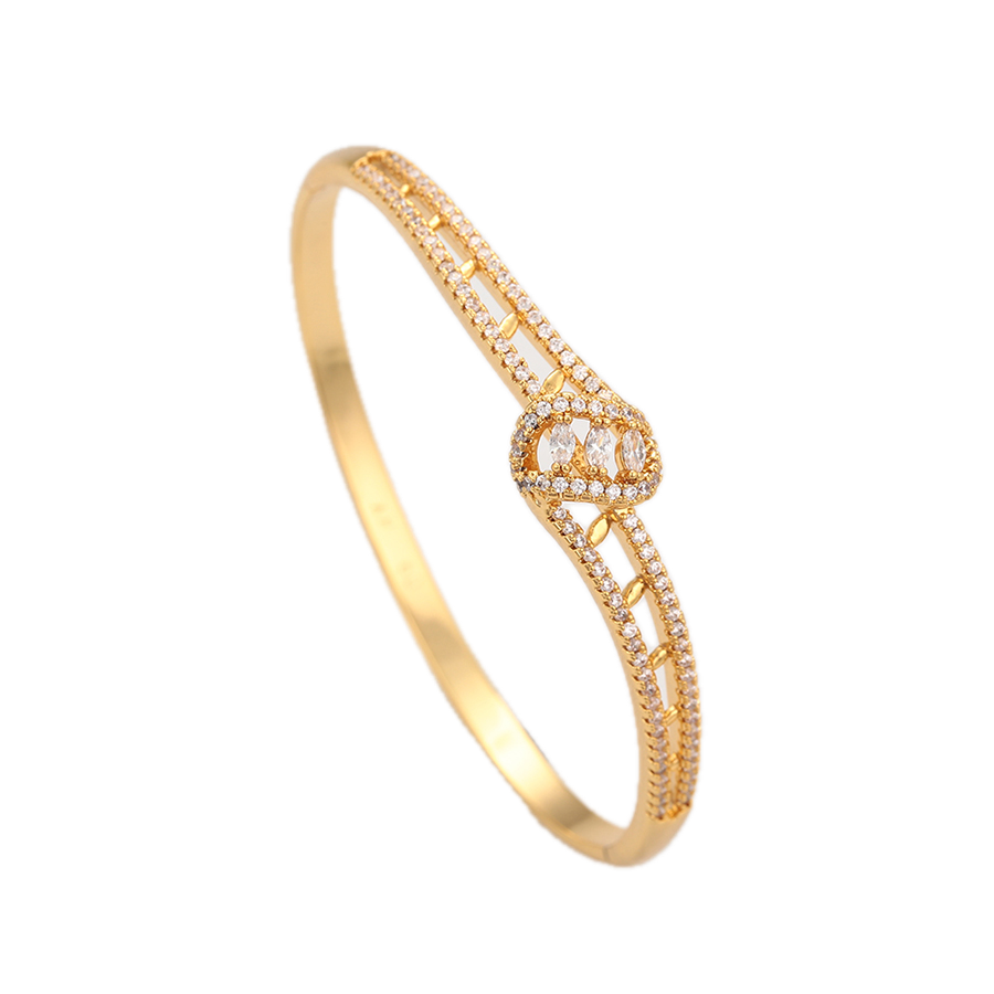 Soluma – 24K Gold Plated Wide Bangle with White Cubic Zirconia | Opulent Daily Wear Bangle for Women