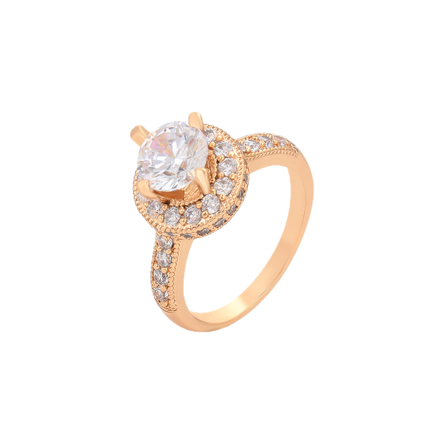 Solaris – 18K Gold Ring with Bold White Cubic Zirconia | Statement Solitaire Ring for Women